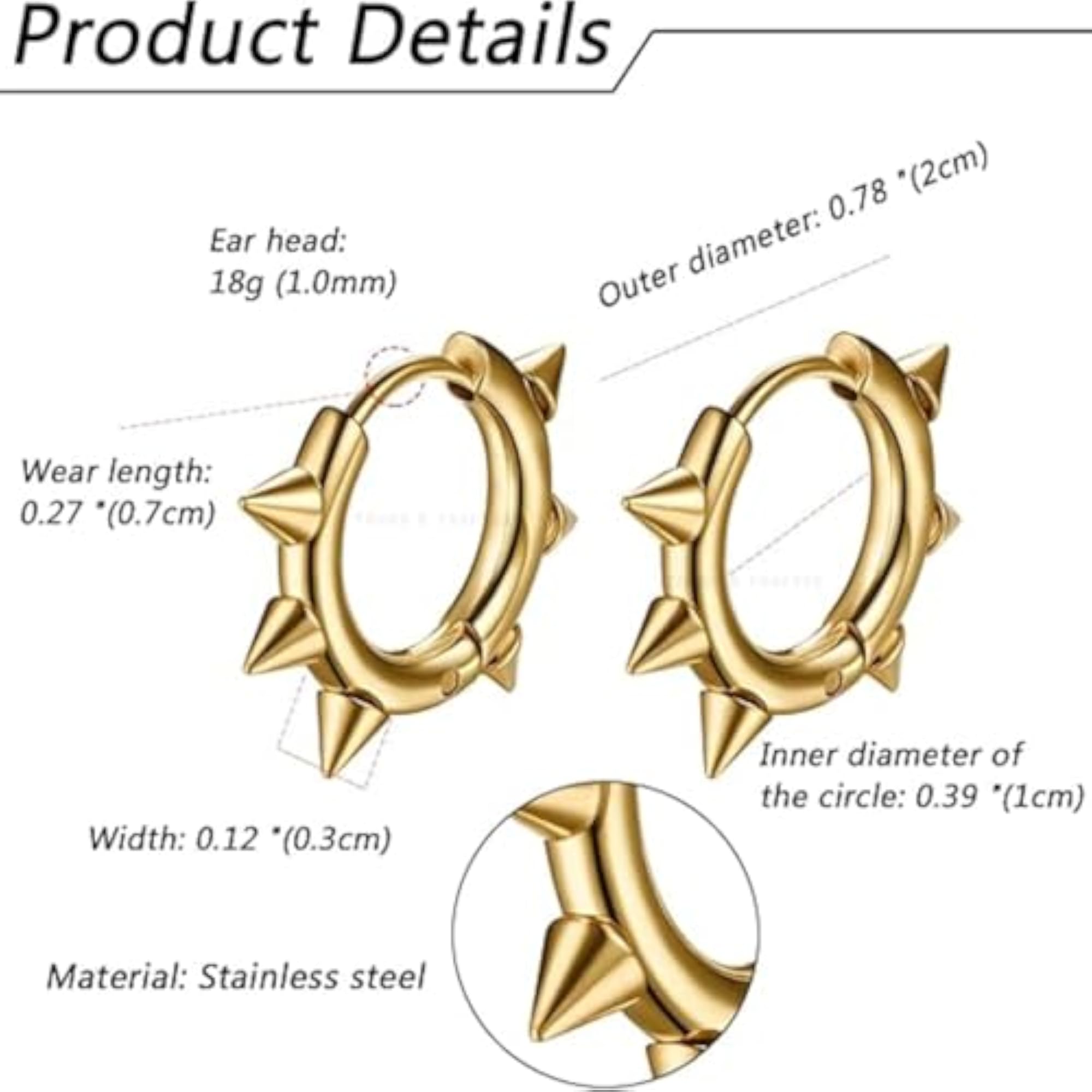 Gold Plated Spike Hoop Earrings, Small Huggie Hoops